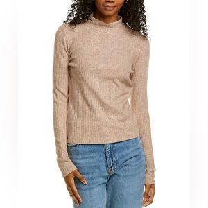 Vince Ribbed Long Sleeve Mock Neck Top - Beige